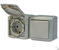 Блок выключатель-розетка Quteo с заземлением наружный серый IP44 Legrand