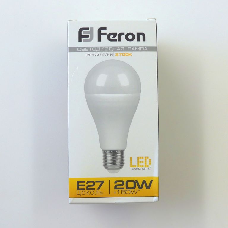 Лампа светодиодная LED 20вт А60 теплая 230в Feron