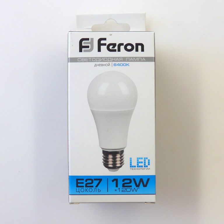 Лампа светодиодная LED 12вт холодная Е27 A60 Feron