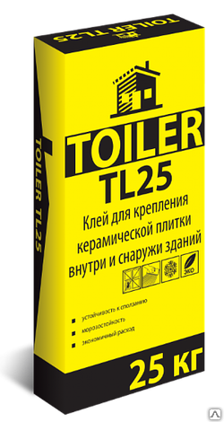 Высокопрочный клей TOILER TL 25 для крепления плитки, 25 кг