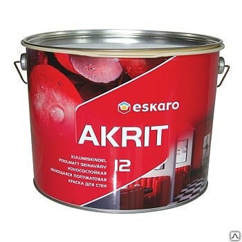 Краска Eskaro AKRIT 12 износостойкая моющаяся полуматовая 9,5 л (14 кг)