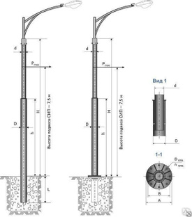 Опора круглая силовая ОКС-0,3-9,0 (L) установка в грунт 