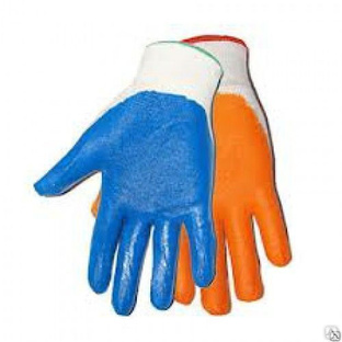 Перчатки нейлон с нитриловым покрытием (синие, оранжевые) 