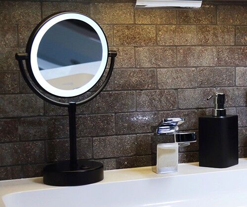 WasserKRAFT K-1005BLACK Зеркало с LED-подсветкой двухстороннее, стандартное и с 3-х кратным увеличен