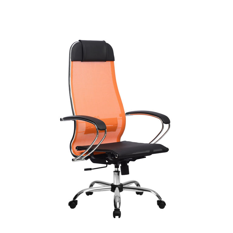 Кресло офисное Метта Комплект 4 (оранж сетка), хром пятилучие Ch