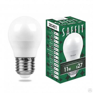 Лампа светодиод. LED 11вт Е27 4000К белый матовый шар (SBG4511) SAFFIT 55139 