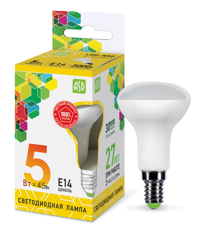 Лампа светодиод. LED 5Вт R50 Е14 3000К ASD 1531