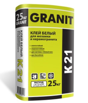 Клей белый для мозаики и керамогранита GRANIT K 21