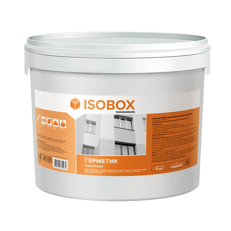 Герметик ISOBOX акриловый для межпанельных швов, серый (7 кг)