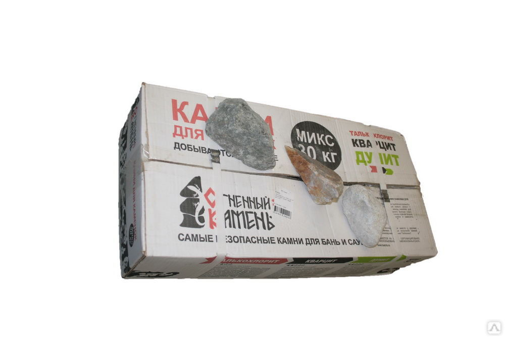 Микс камней (дунит, кварцит, талькохлорит) (30 кг, коробка, мытый)